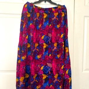 Boho vibrant purple floral print midi skirt size 16